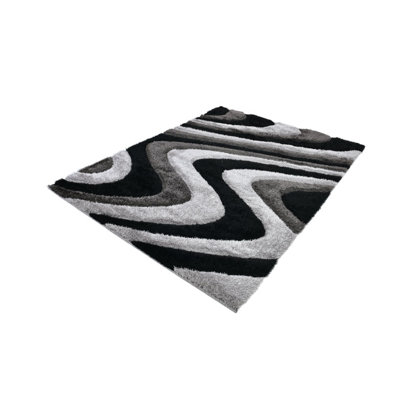 RugGuy Geometric Contemporary Area Rug - Black & Gray Wavy - for Living Room, Dining Room - 7'10" x 10'2" , Shed-Free, Easy to Clean