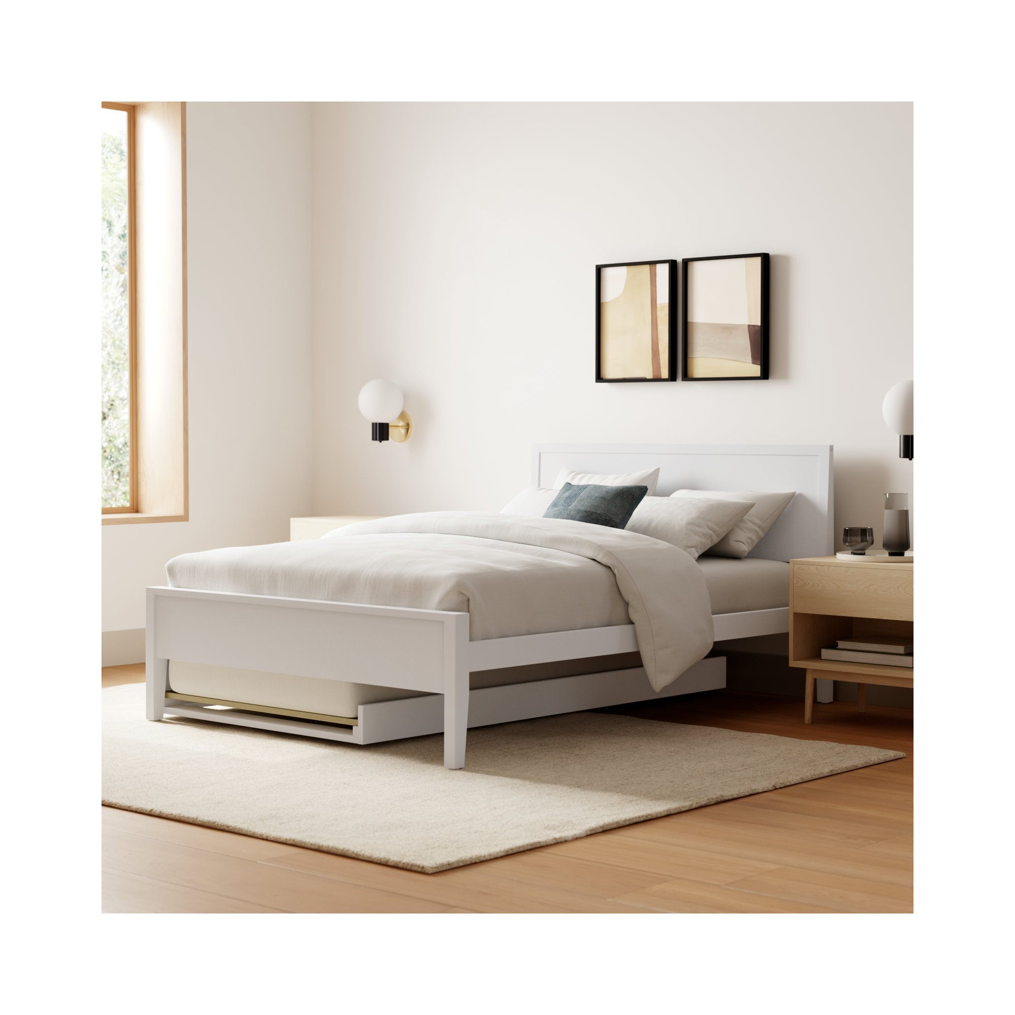 Rosenthal Solid Wood Trundle Bed, White, Full/Double