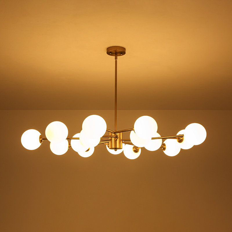 Lustre en verre givré 15 lumières Spoutnik, Blanc