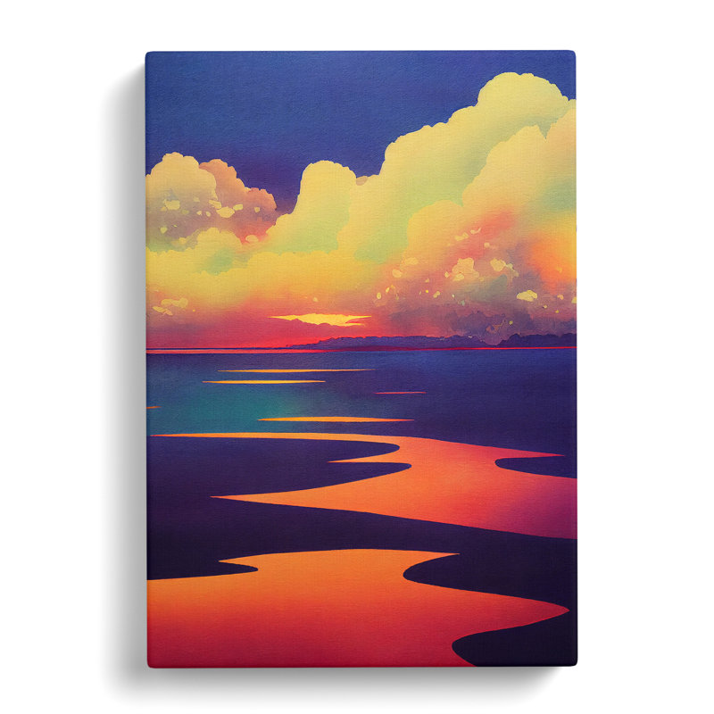 Watercolour Ocean Sunset - Wrapped Canvas, 76cm H x 50cm W x 3cm D