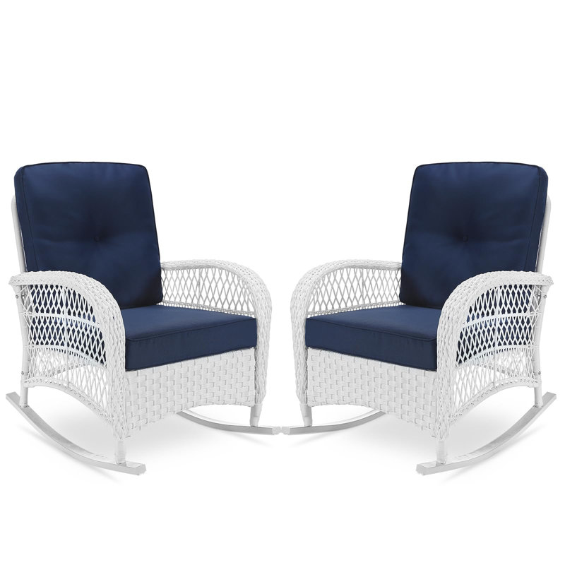 Chaise berçante d'extérieur en osier Cidalina, Bleu marine