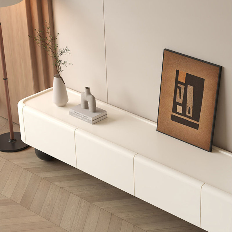 Meuble télé de rangement de style français de couleur crème, 16.54"H x 86.61"L x 13.78"W