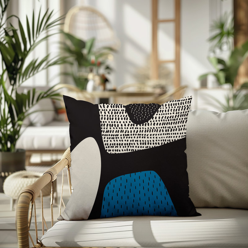 Coussin carré intérieur / extérieur pia, H 19 po x l 19 po, Turquoise / noir / blanc cassé