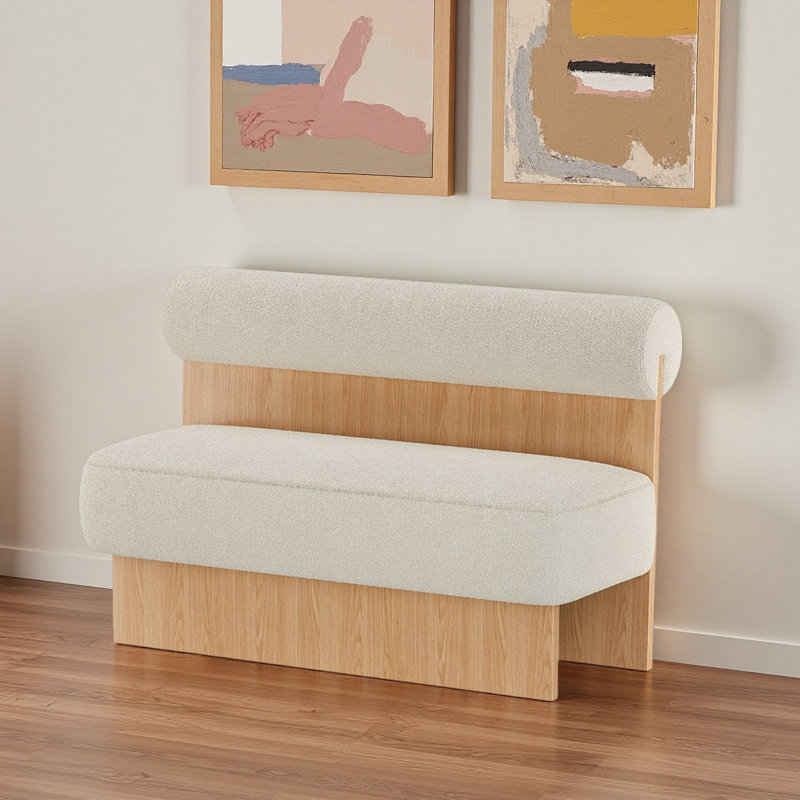 Cream-colored padded solid wood display booth