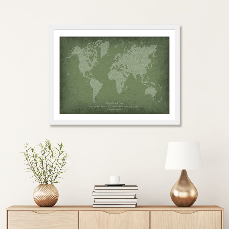 Carte du monde binaire - reproduction d'art textuel, H 24 po x l 32 po x P 1 po, Papier encadré blanc, Blanc