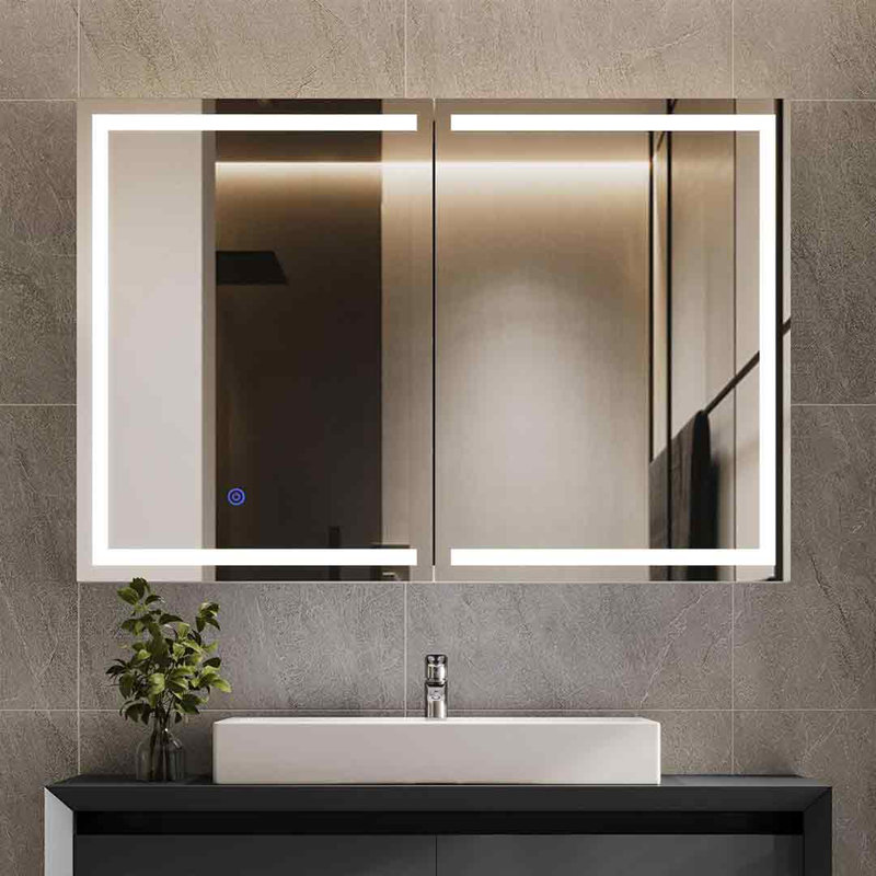 White Wall Mounted Medicine Cabinet with LED Lights and Mirror