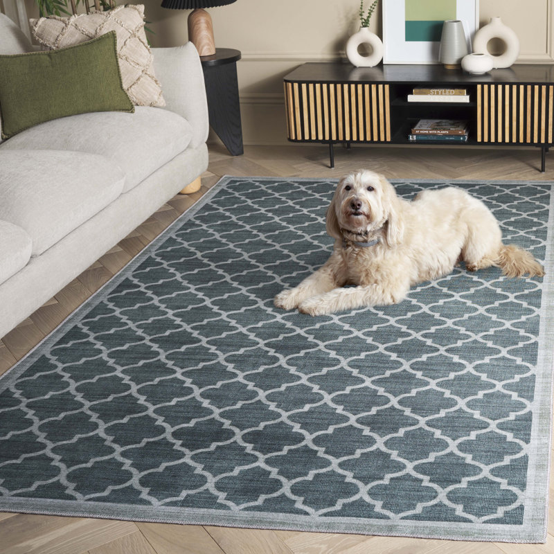 Tapis géométrique lavable à la machine Shealin, Rectangle de 5 pi x 8 pi