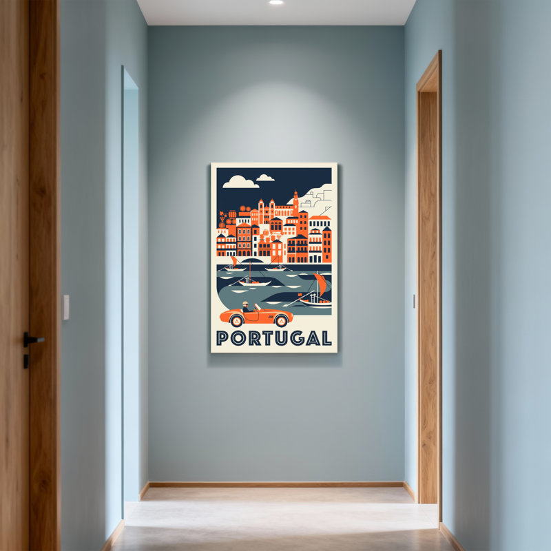 Paysages urbains et urbains avec bateaux et voiture, H 18 po x l 12 po