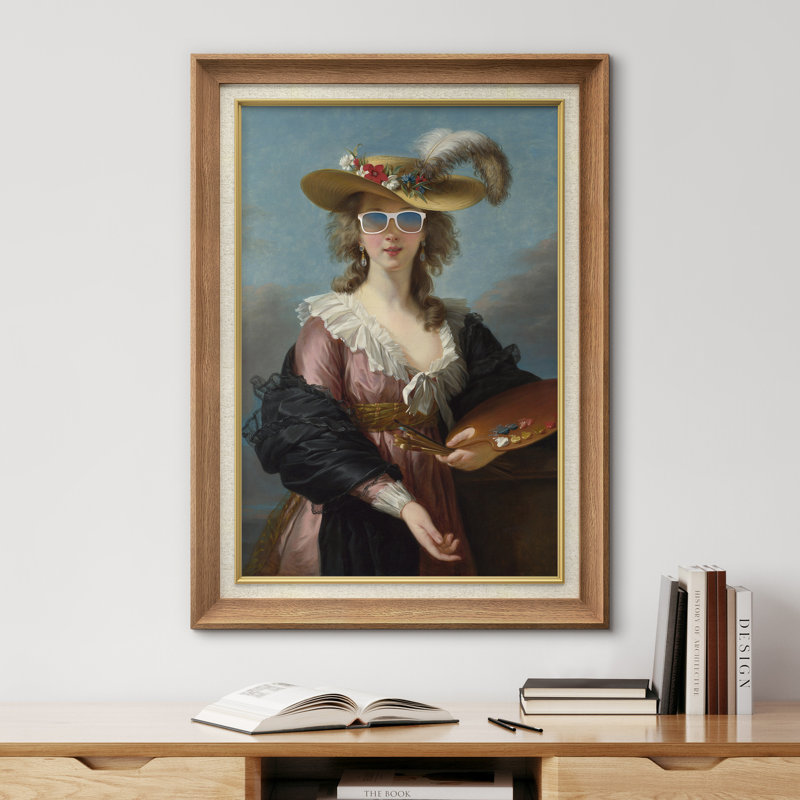 " Feather Hat Sunglasses " on Canvas, Natural Premium Framed, 36" H x 26" W