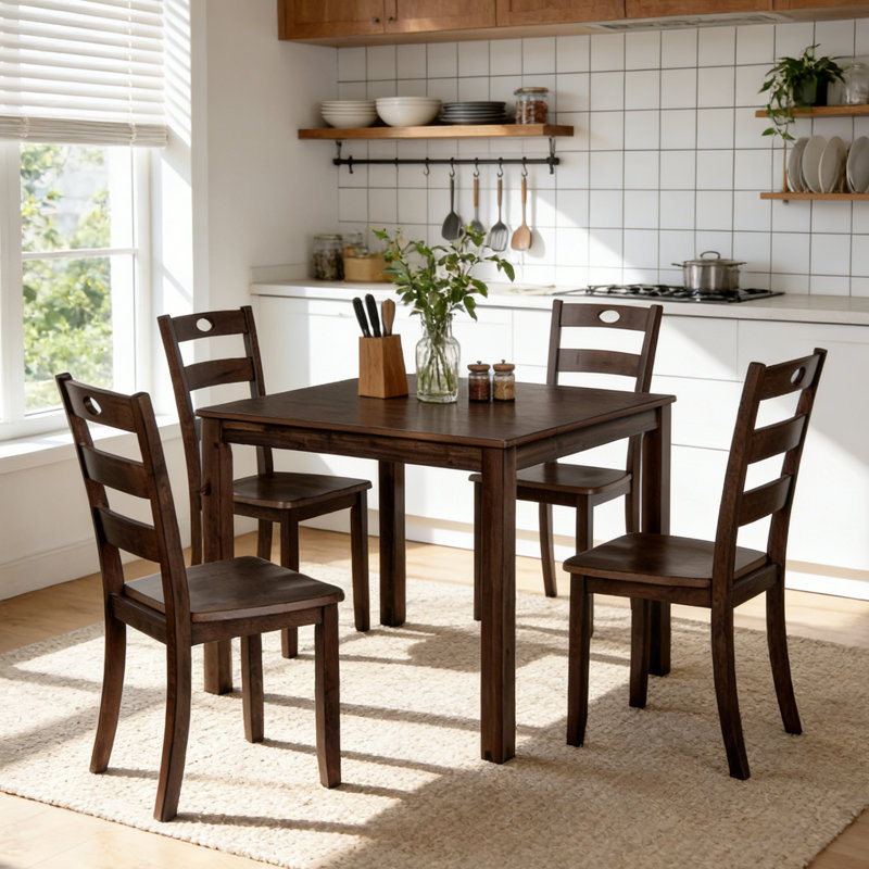 Ensemble de table de salle à manger moderne en bois massif pour 4 personnes, Espresso