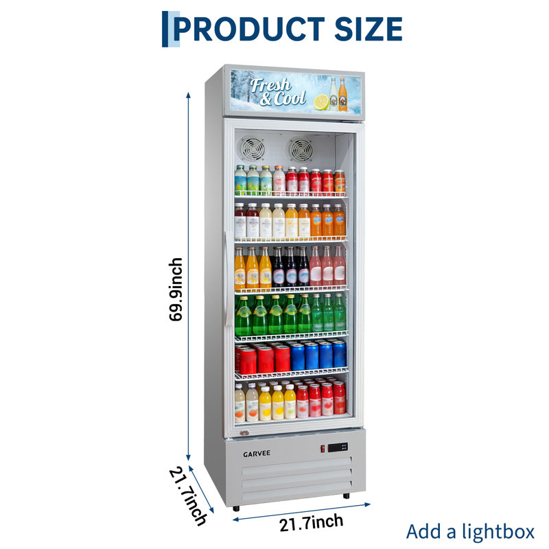 19.1 Cu.ft Commercial Beverage Cooler with RGB LED Lights & Remote - 280 Can Glass Door Display Fridge, Frost-Free Air-Cooled Refrigerator with Top Light Box for Bar, Restaurant, Cafe, Store