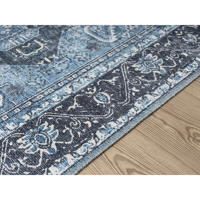 Lancaster Washable Blue Area Rug, Rectangle 7'10" x 9'10"