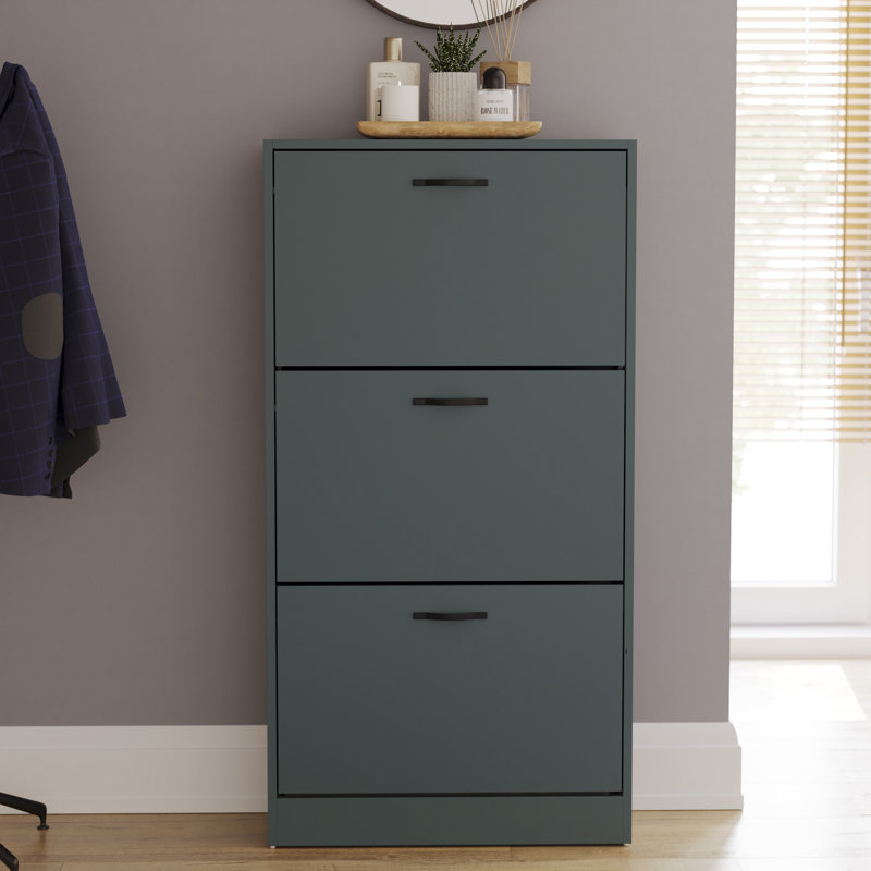 Drawer Flip Down Shoe Storage Free Standing Cabinet For Hallway, 118" H x 60" W x 24" D, Green