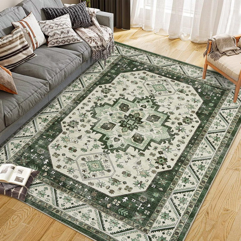 Vintage Terracotta Area Rug  Soft Faux Wool, Short Pile, Washable & Non-Slip Carpet for Living Room, Bedroom, Dining Room, Kitchen