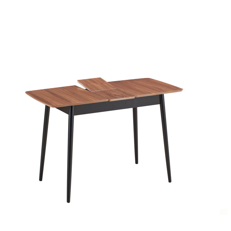 Table de salle à manger à finition naturelle et noire Lanae (rallonge Bufferfly)