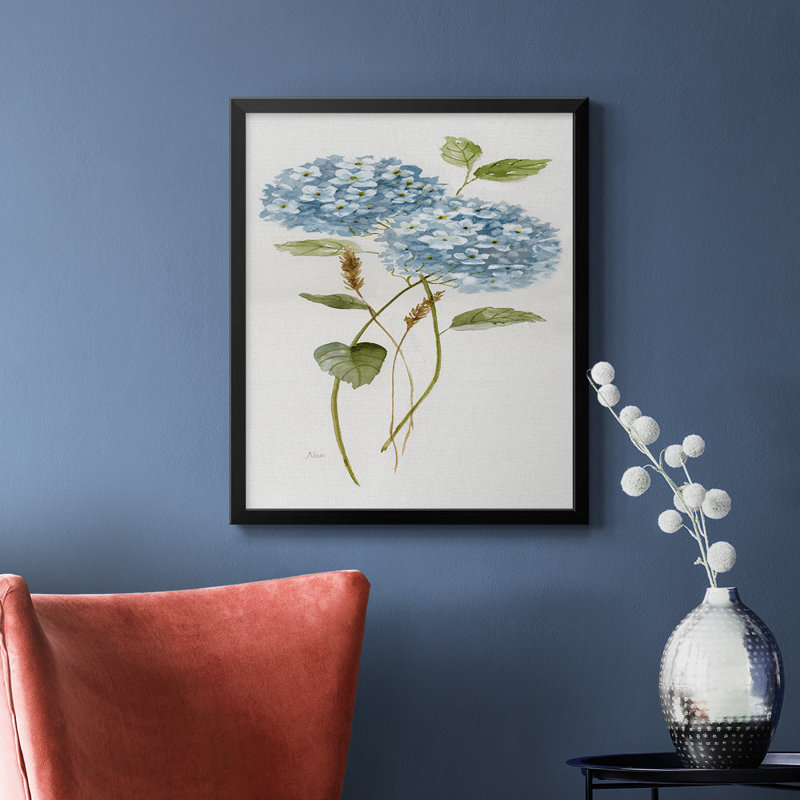 Petite toile d'hortensia bleue de qualité supérieure - prête à être accrochée, Noir, H 20 po x l 16 po
