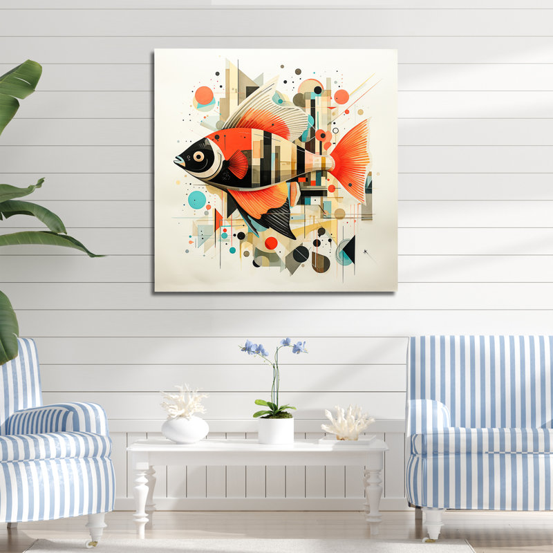 Art déco, collage de poissons - animaux, art mural, White Picture Framed, H 30 po x l 30 po