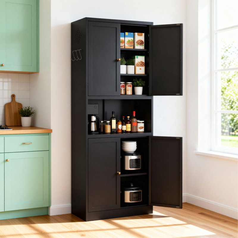Armoire de rangement en acier de 72 po de hauteur avec grand comptoir, tablettes et crochets réglables, armoire robuste de style moderne