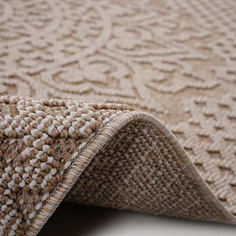 Tapis intérieur / extérieur beige 5X7 Medallion, Rectangle 5 pi 3 po x 7 pi 6 po