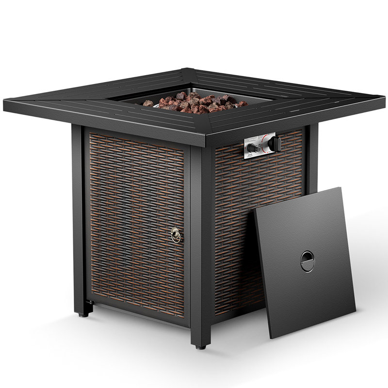 Foyer de table carré en fer avec finition en osier Aluel