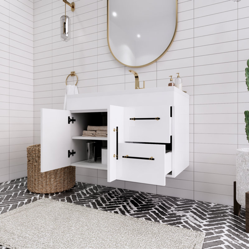 Spring 35.44'' Single Bathroom Vanity with Acrylic Top, Gloss White