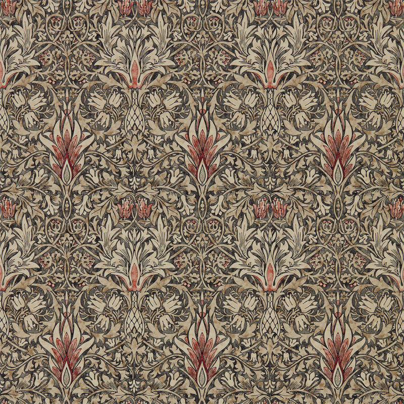 Morris Archive IV Snakeshead Wallpaper, Charcoal/Spice