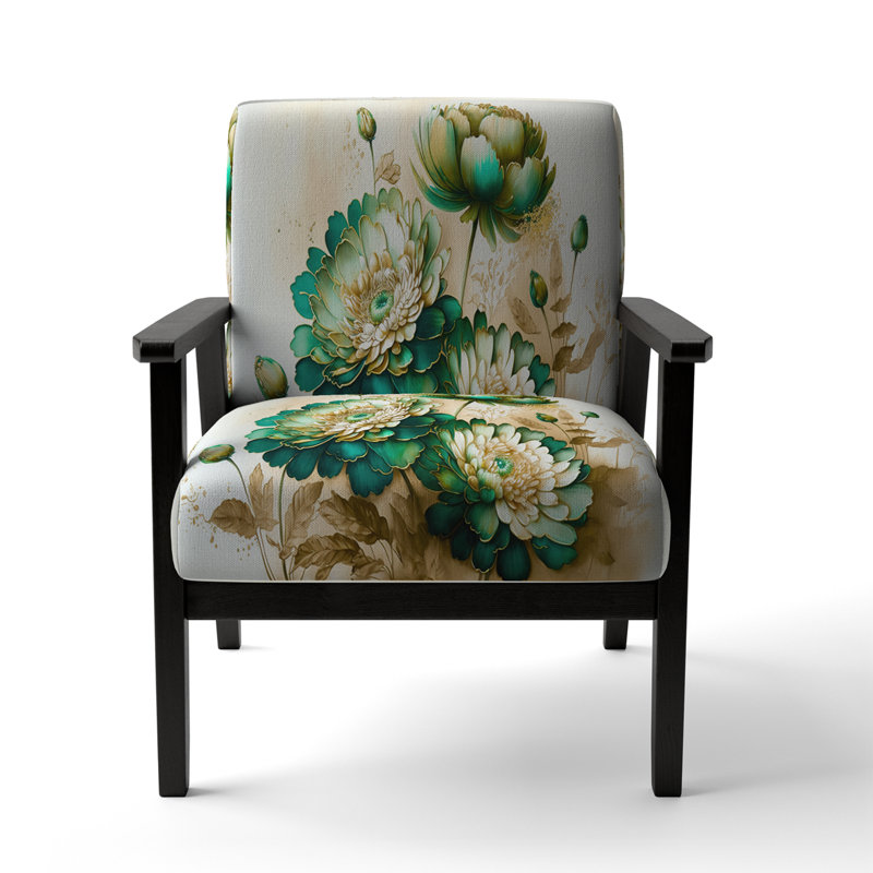 Green Blooming Daisy I - Upholstered Farmhouse Arm Chair, Green Accent Chair