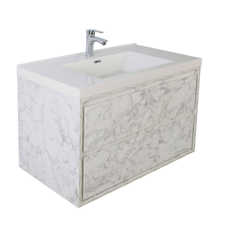 Azden 30" W Wall-Mounted Single Bathroom Vanity Set, Marble White