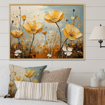 «Yellow Grey Buttercups Golden Glow Patchwork», reproduction sur toile
