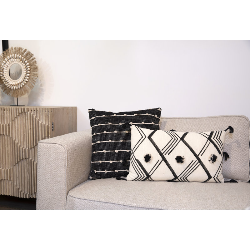 100% Cotton Throw Square Black/Ivory Pillow Cover & Insert