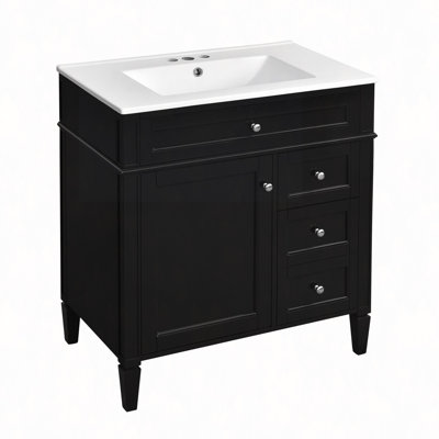 Meuble-lavabo de 30 po avec lavabo supérieur, meuble-lavabo avec 2 tiroirs et tiroir escamotable, meuble-lavabo simple