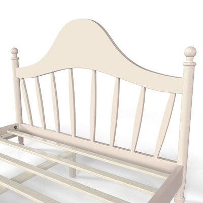 Queen Size Platform Bed with Chic Headboard, Solid Wood Bed Frame with Slatted Support, No Box Spring Needed and Low to Ground Design