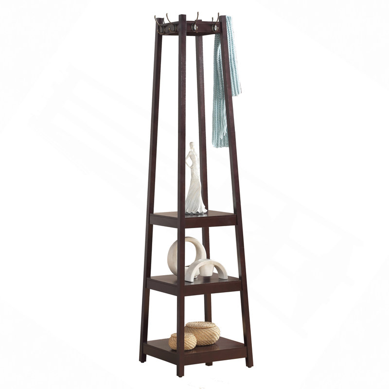 Coat Rack W/ 3-Tier Storage Shelves, Espresso