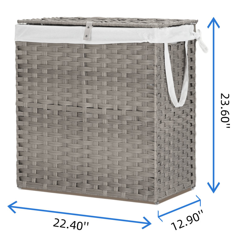 Panier à linge avec couvercle, Gris, H 23,6 po x l 12,9 po x P 22,4 po