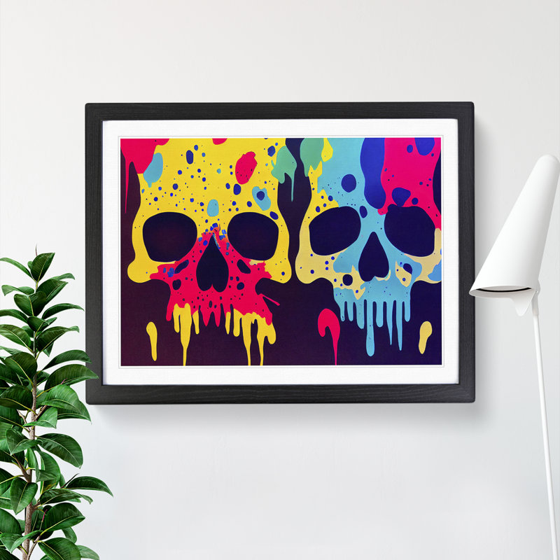 XH1022-7851X Skull Painting Abstract - Print, 25cm H x 34cm W x 2cm D, Black Framed