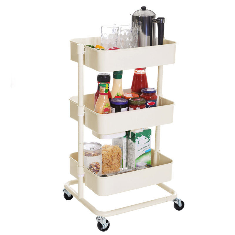 3-Tier Storage Trolley, Rolling Cart, Kitchen Storage Cart With Height Adjustable Shelves, Utility Cart With 2 Brakes, Easy Assembly, For Bathroom, Kitchen, Office