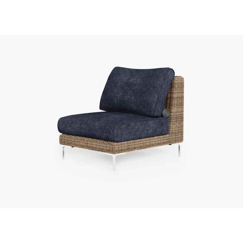 Brown Wicker Outdoor Armless Chair Conversation Set, Deep Sea Navy