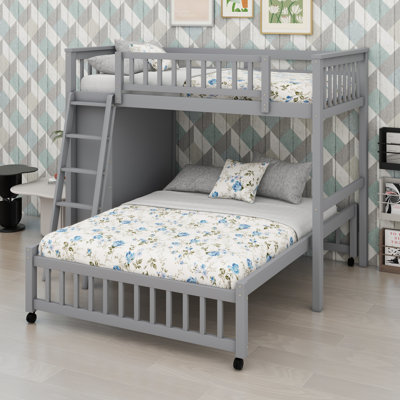 Bunk Bed with Storage Drawers, Adjustable Shelves & Mobile Lower Bed