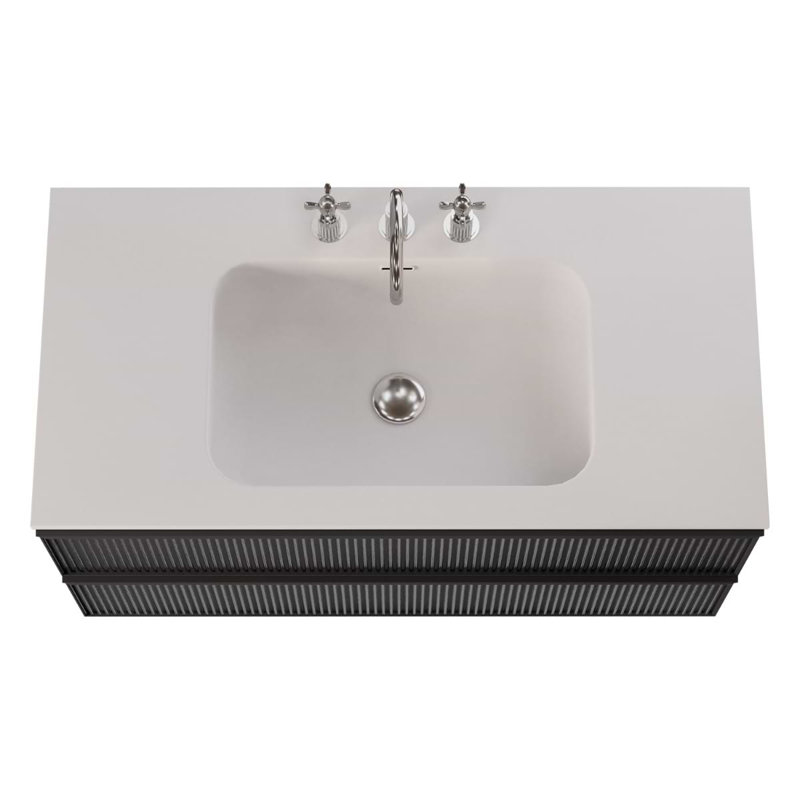 Astor 42" Single Vanity With Integrated White Solid Surfacetop, Black, 36"