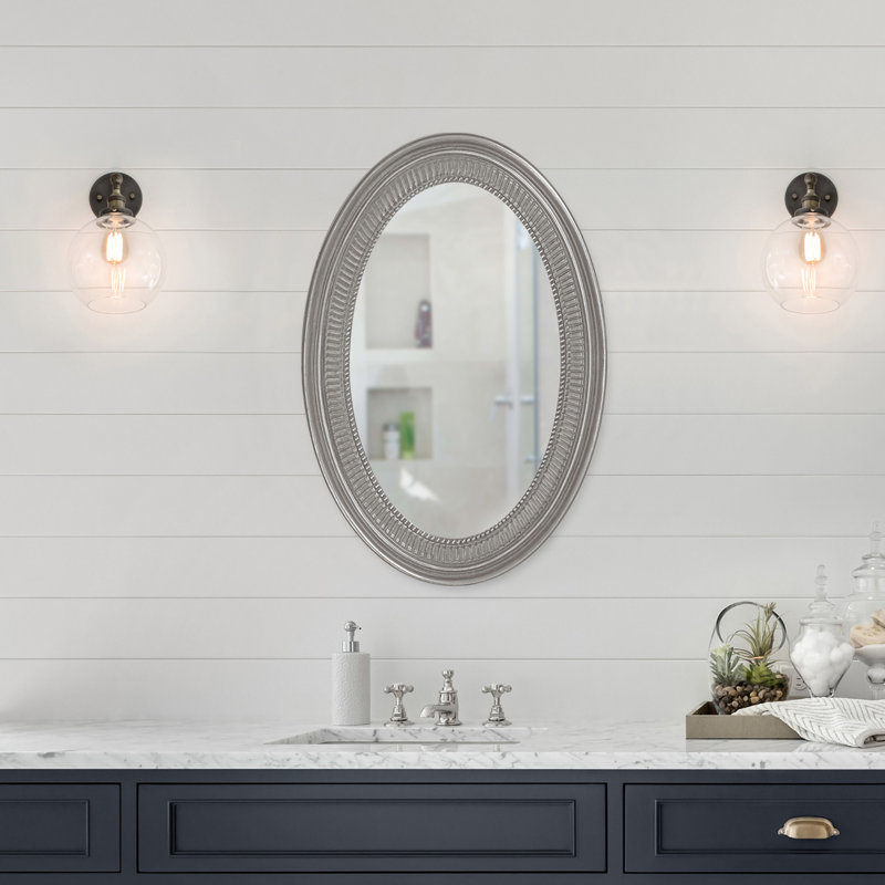 Busey Ribbed Oval Framed Accent Mirror, Glossy Nickel