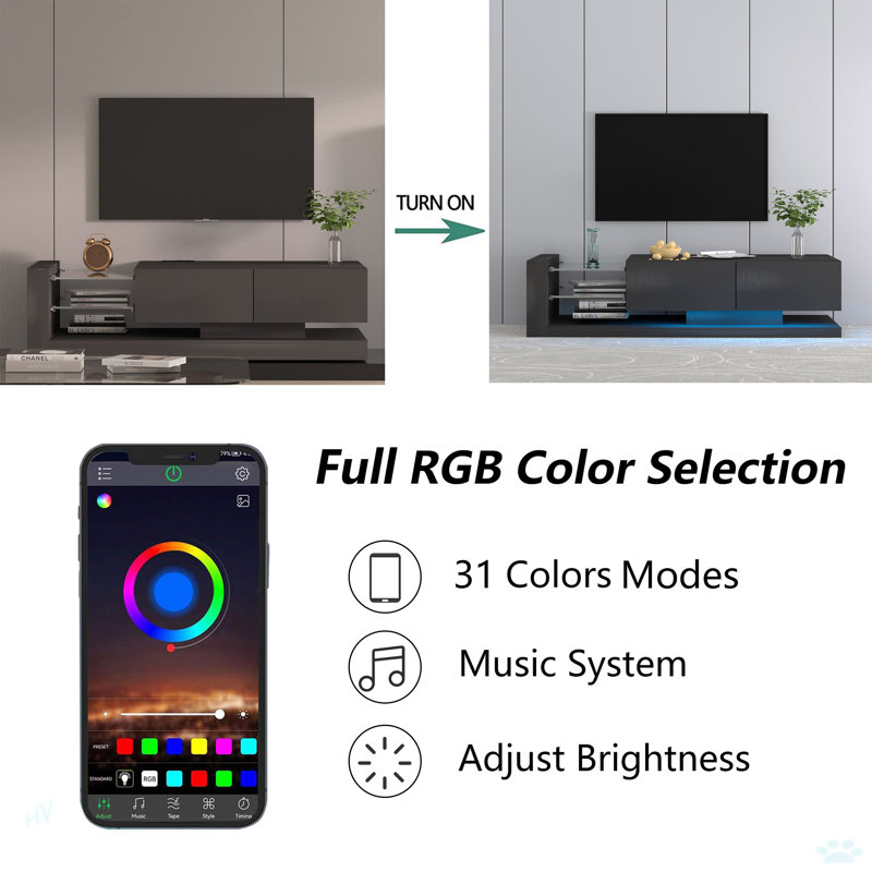 Full RGB Colour 31 Modes Changing Lights Remote RGB LED TV Stand, Black
