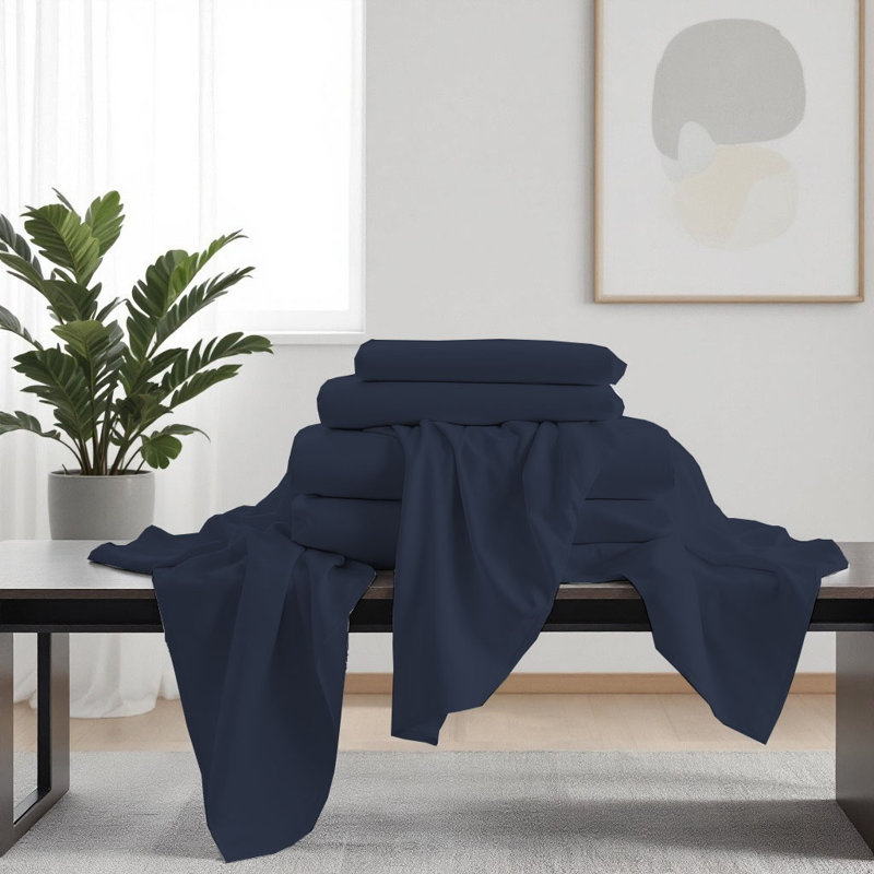 Ensemble de draps luxueux en microfibre de qualité supérieure, Bleu marine