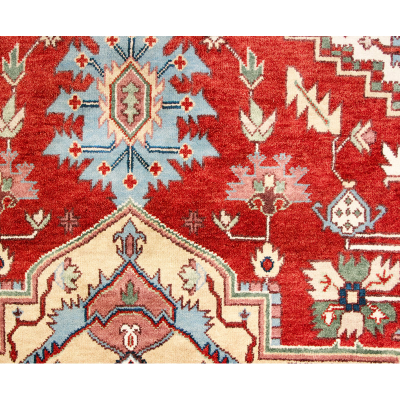 Serapi Hand Knotted Wool Oriental Area Rug, Rectangle 9' x 12', Red/Navy/Cream