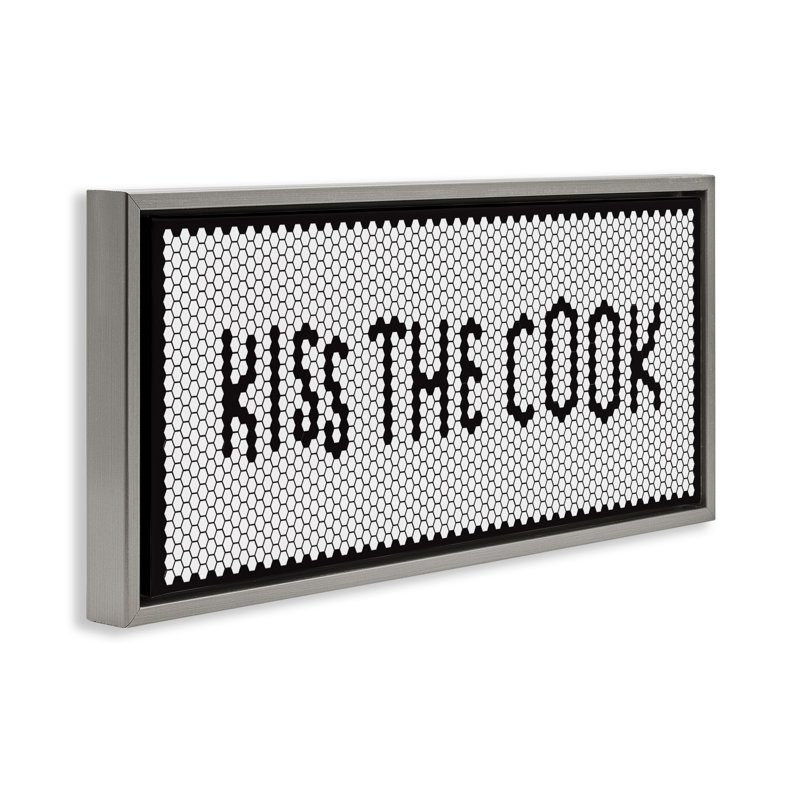 Cadre flottant rétro Kiss The Cook, design par Elizabeth Medley, H 11 po x l 25 po, Cadre flottant gris lustré