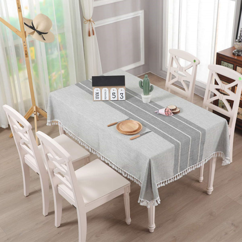 Striped Cotton Blend Thanksgiving Tablecloth, 55"x86"