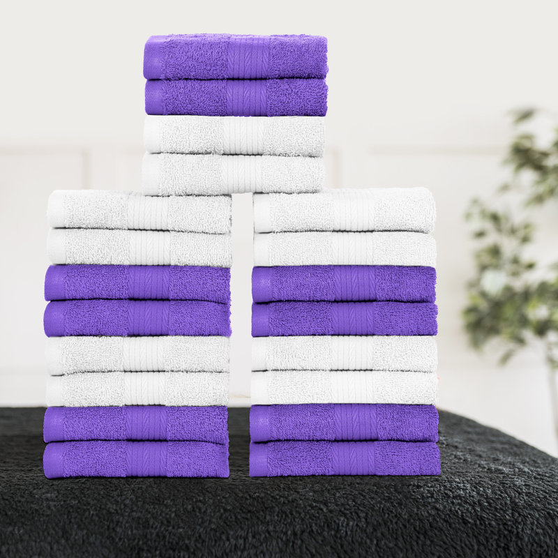 Laver les débarbouillettes 100% coton 600 g / m², absorbant doux, séchage rapide, Blanc / mauve