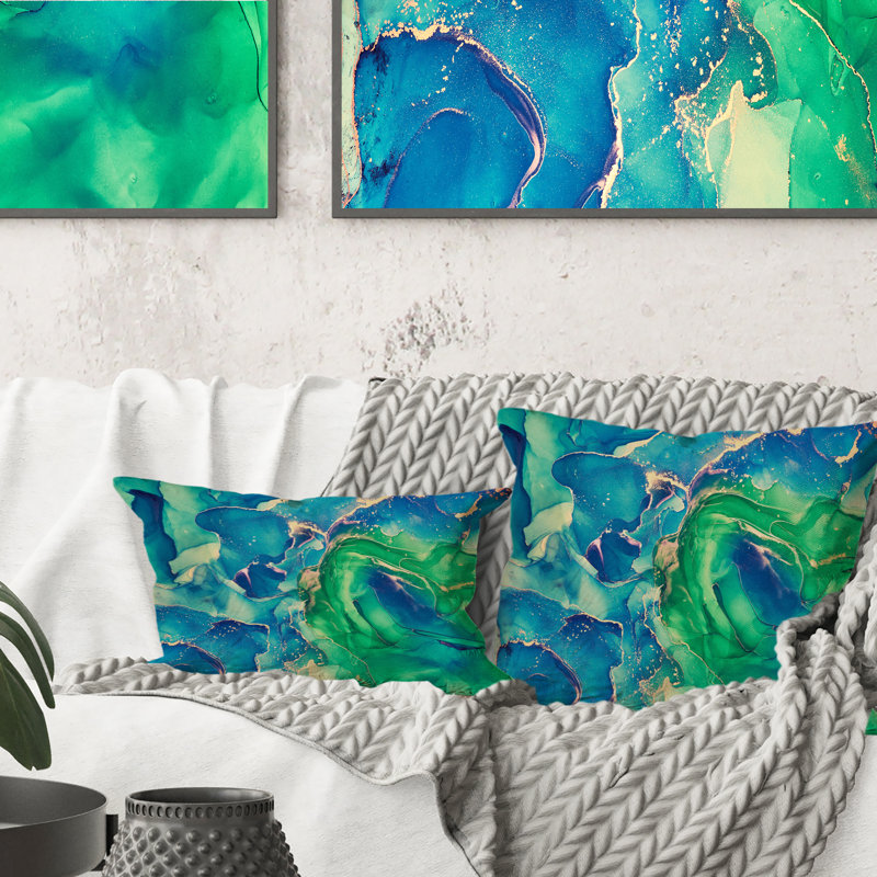 Bleu et vert, art liquide abstrait I - Coussin décoratif imprimé moderne 1