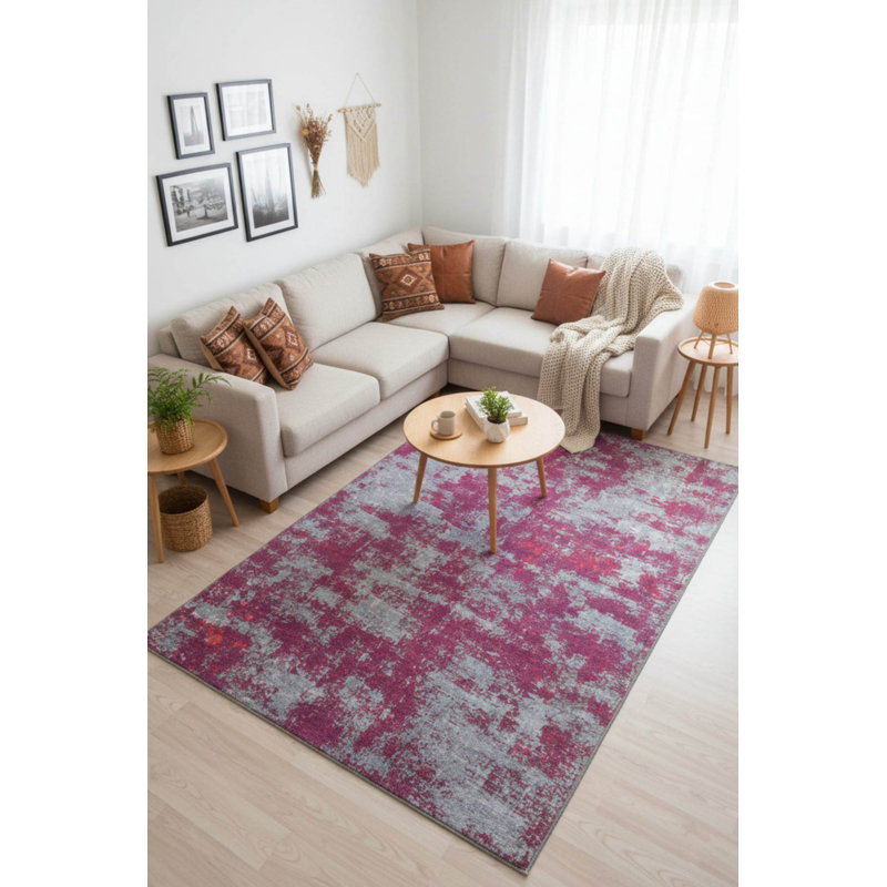 Tapis décoratif mauve à motif abstrait mauve et gris, Rectangle 3 pi 10 po x 5 pi 3 po