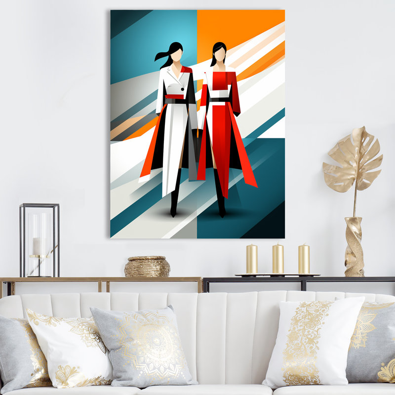 Midcentry Woman Insta Pose - Art mural mode, Toile tendue, H 40 po x l 30 po x P 1,5 po