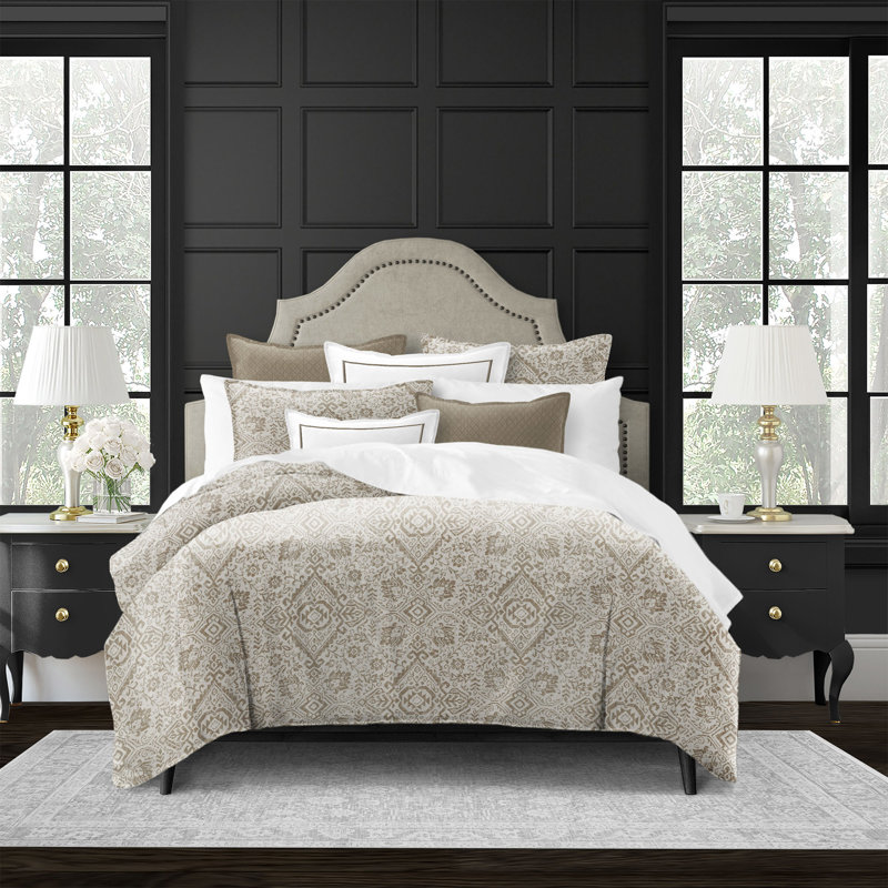 Ensemble de housse de couette en coton orange Parallel, Housse de couette double + 2 taies décoratives st, Abstrait gris